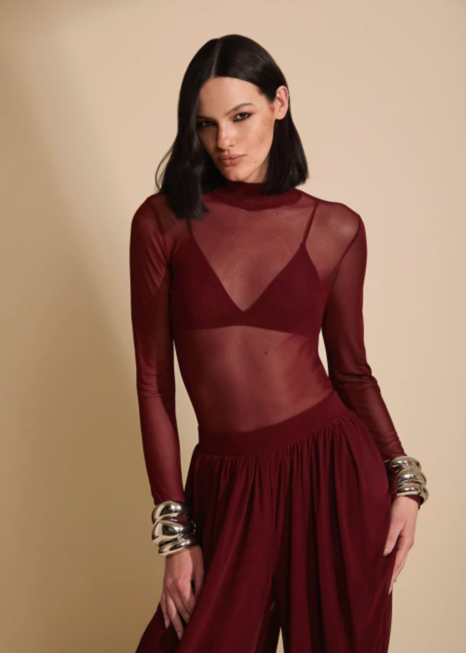 Burgundy Tulle Top