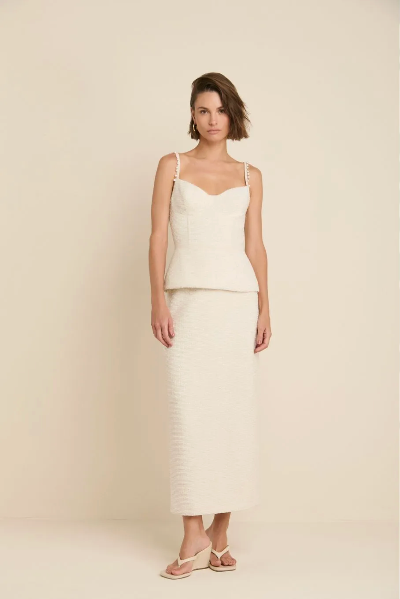 Off White Tweed Midi Skirt