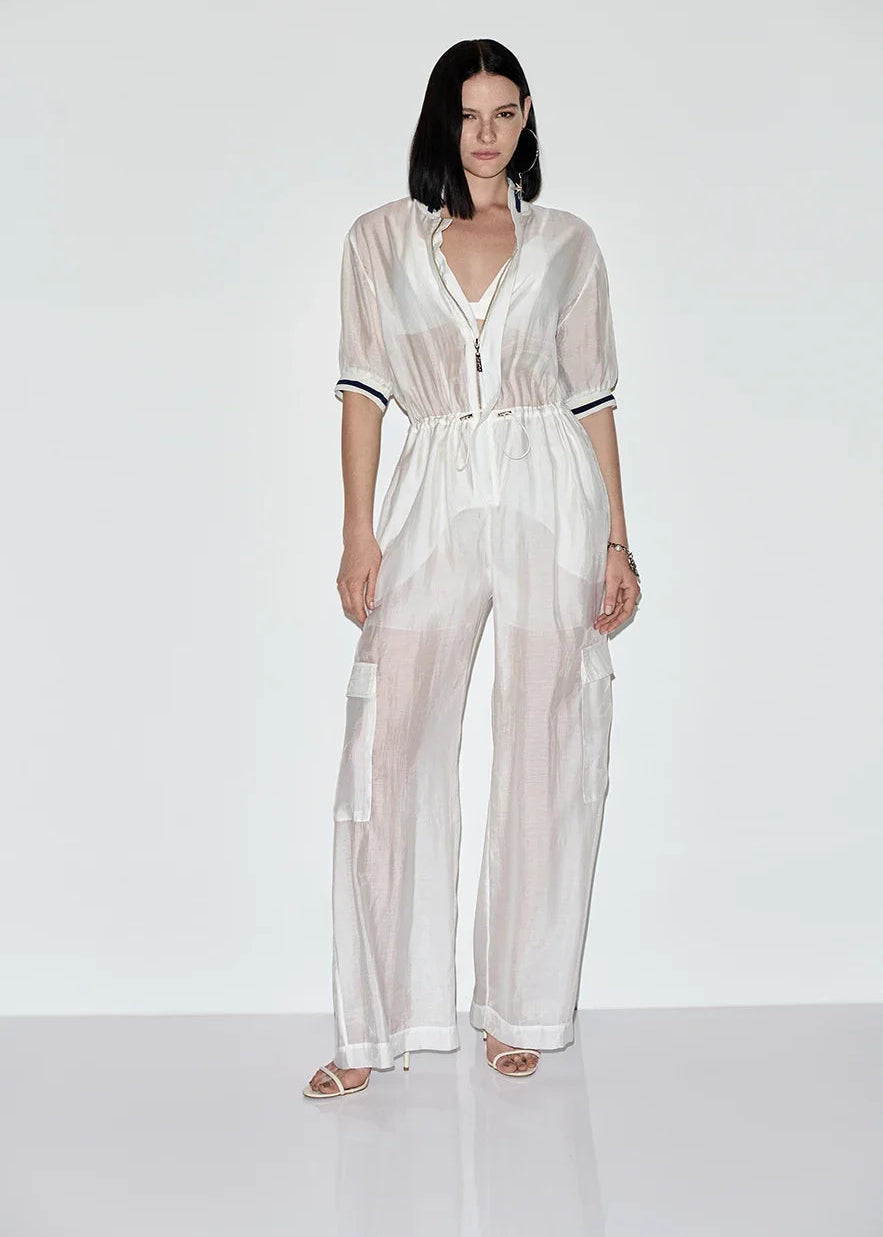 Sheer organza jumpsuit side straps