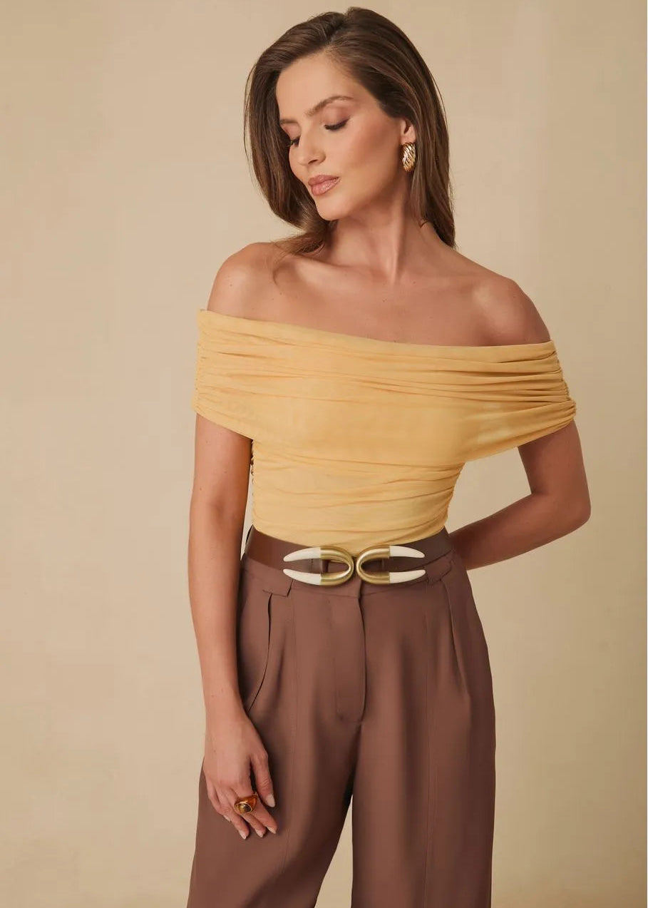 Off Shoulder Yellow Blouse