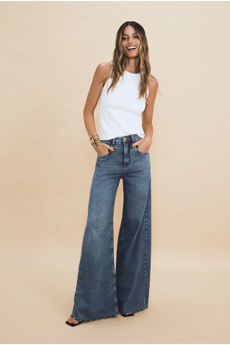 Stoned Wide Leg Jeans Pants