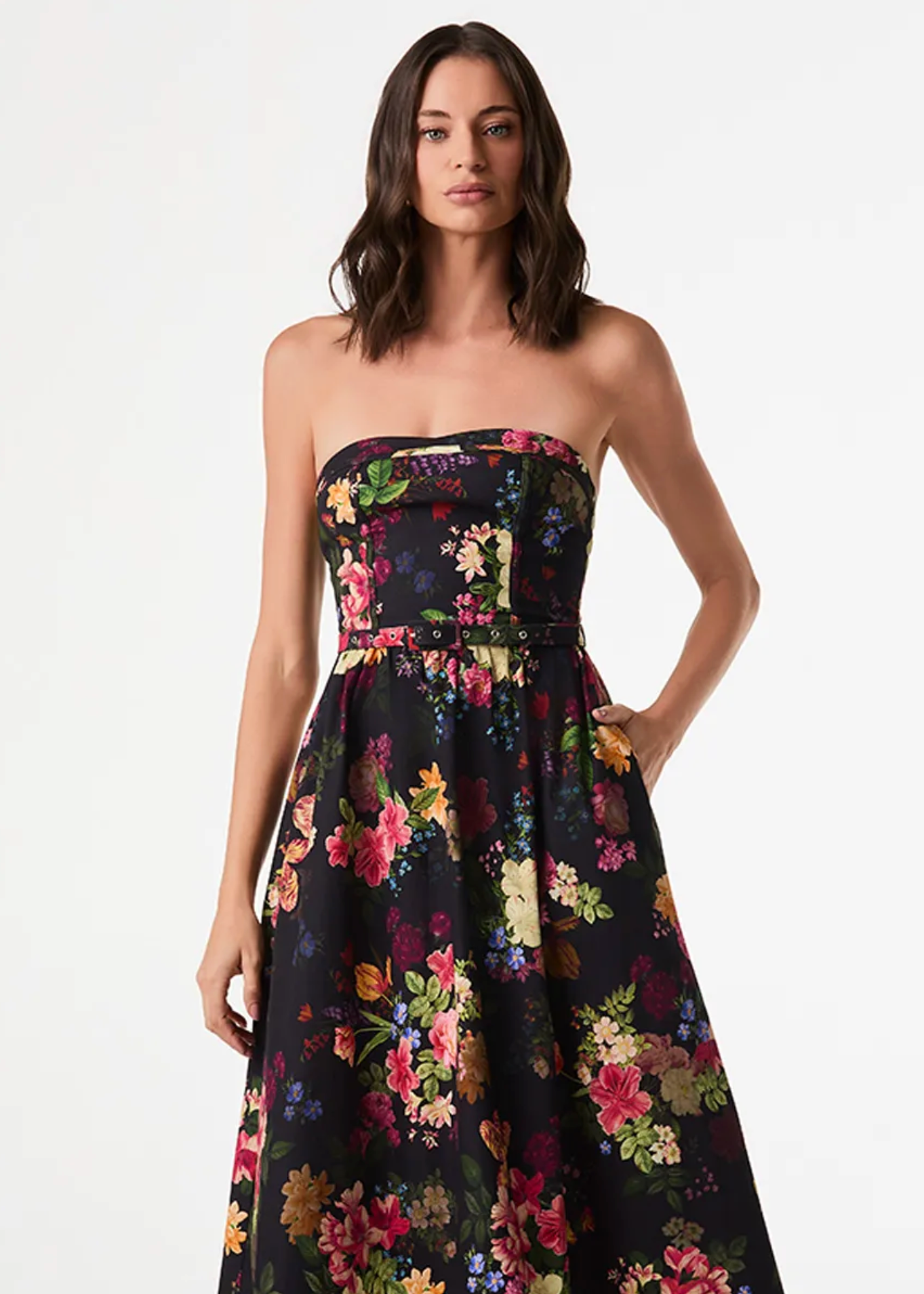 Strapless Garden-Print Dress