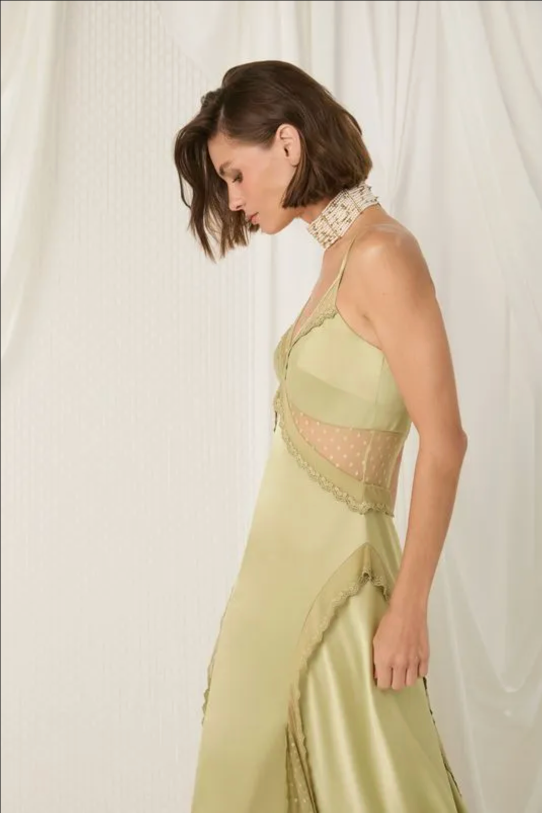 Tea satin slip dress cut-outs