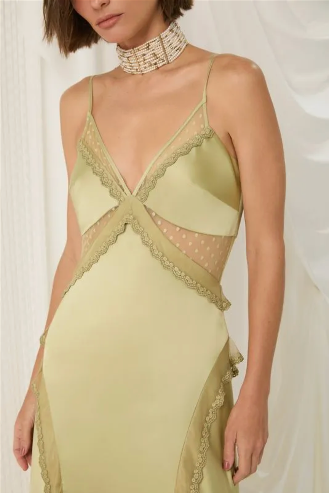 Tea satin slip dress cut-outs