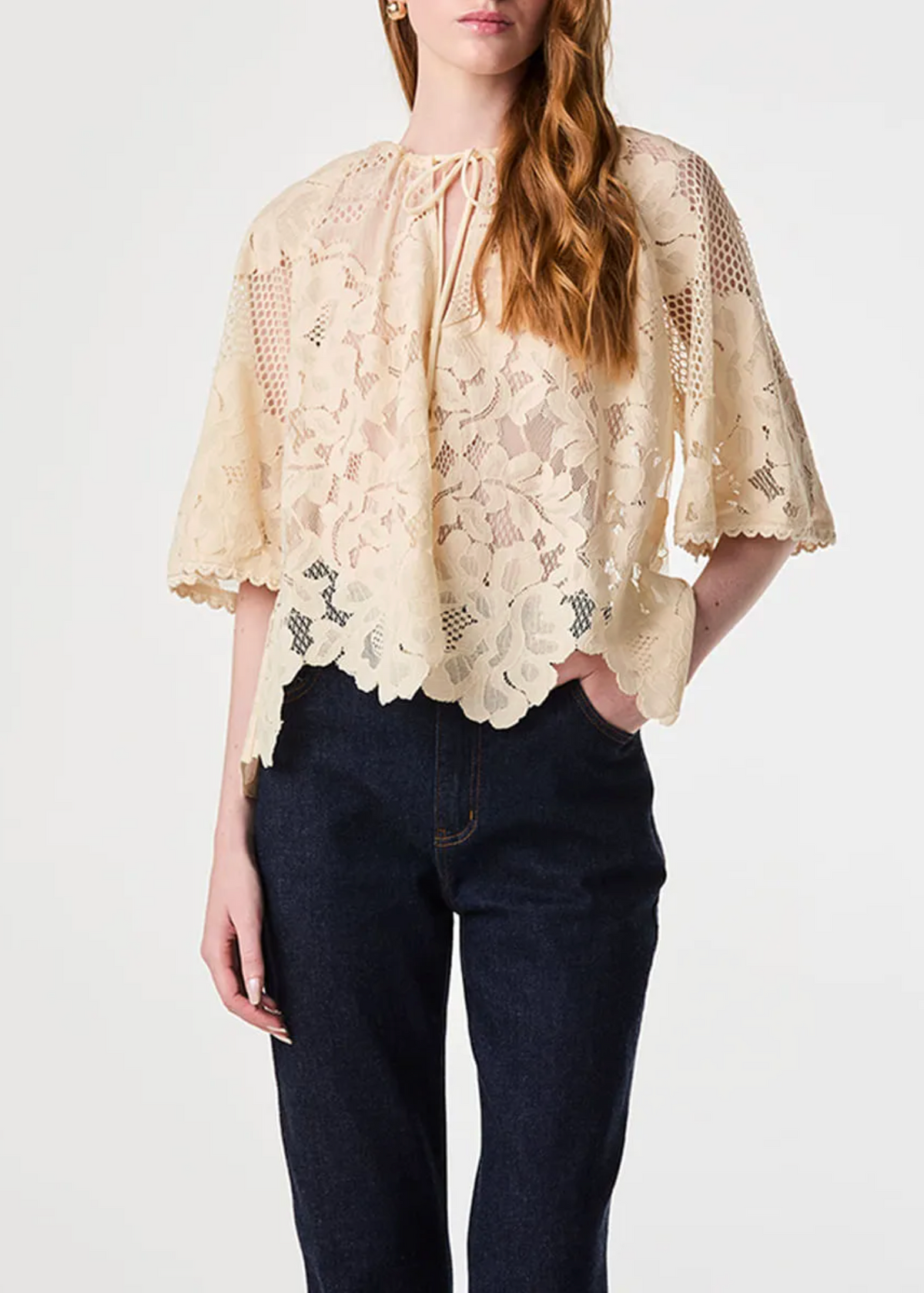 Vanilla lace blouse tie detail
