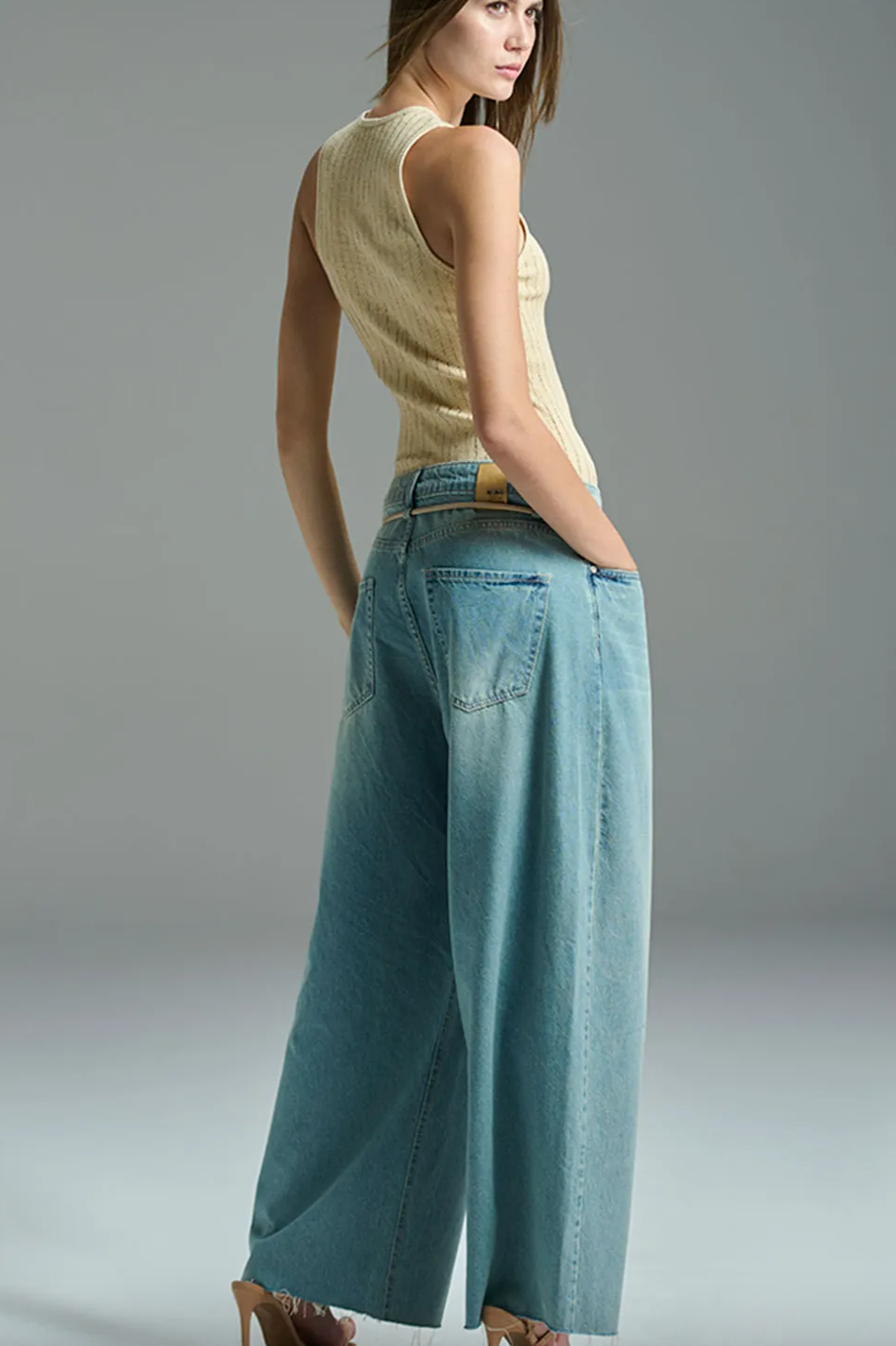 Denim Pants With Leather Belt