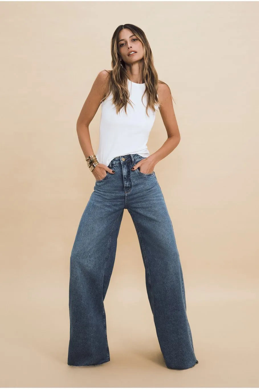 Stoned Wide Leg Jeans Pants