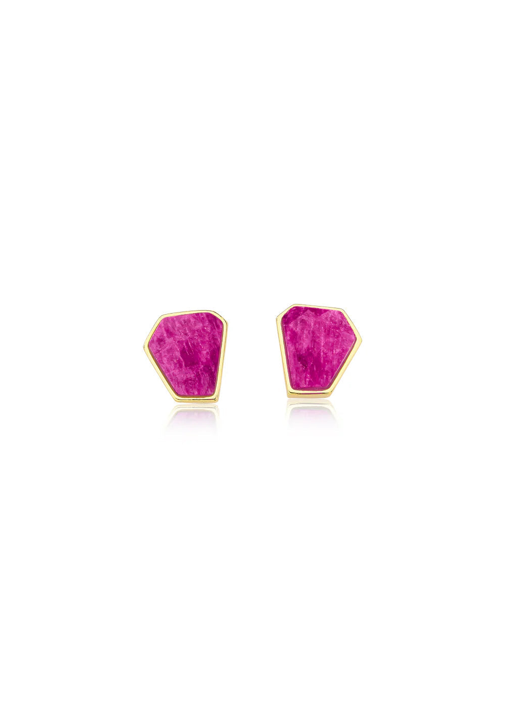 Pair of pink gemstone earrings on a white background