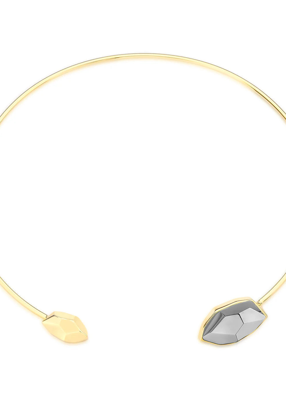 Gold necklace with a geometric pendant on a white background