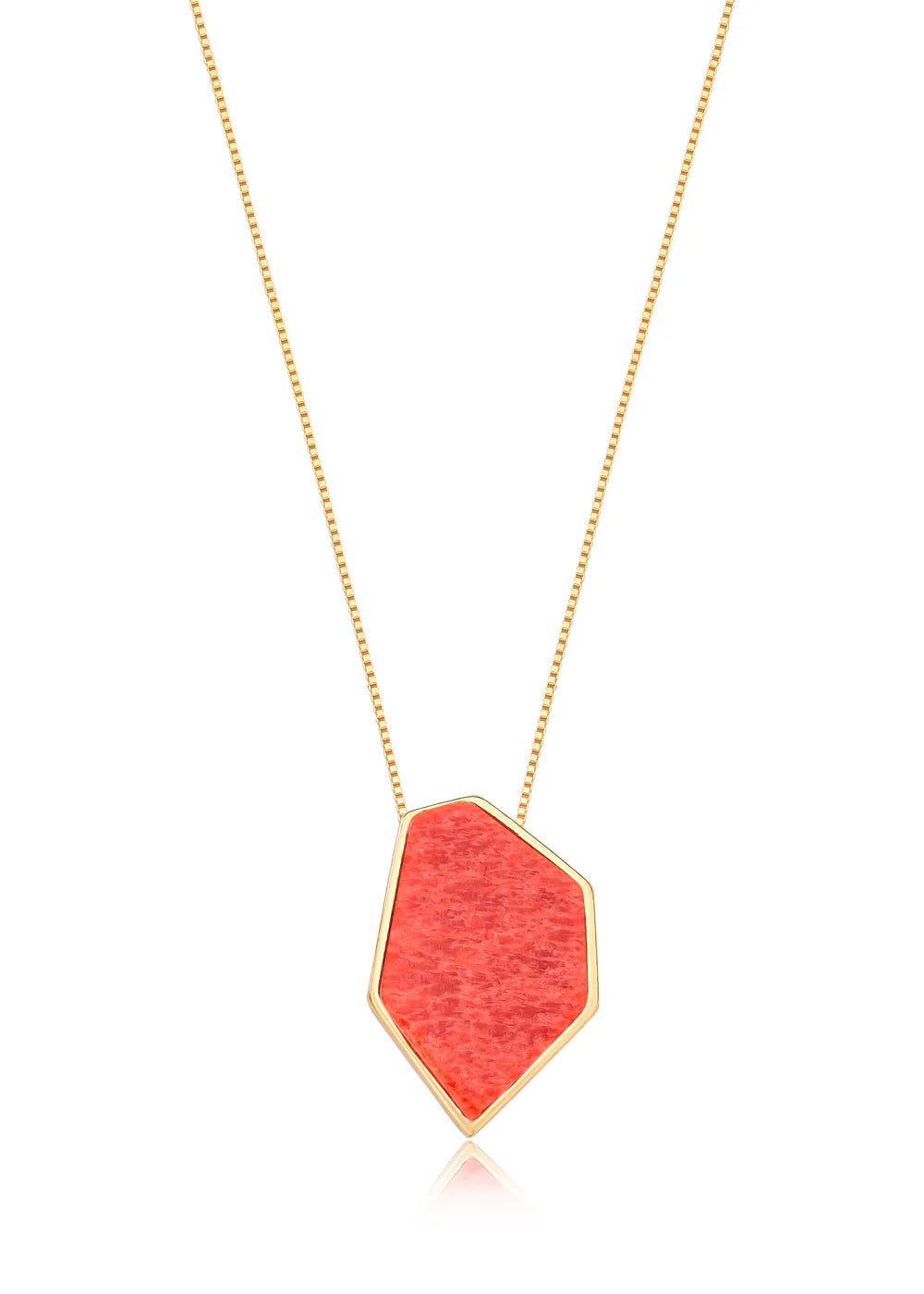 Necklace with a red geometric pendant on a white background