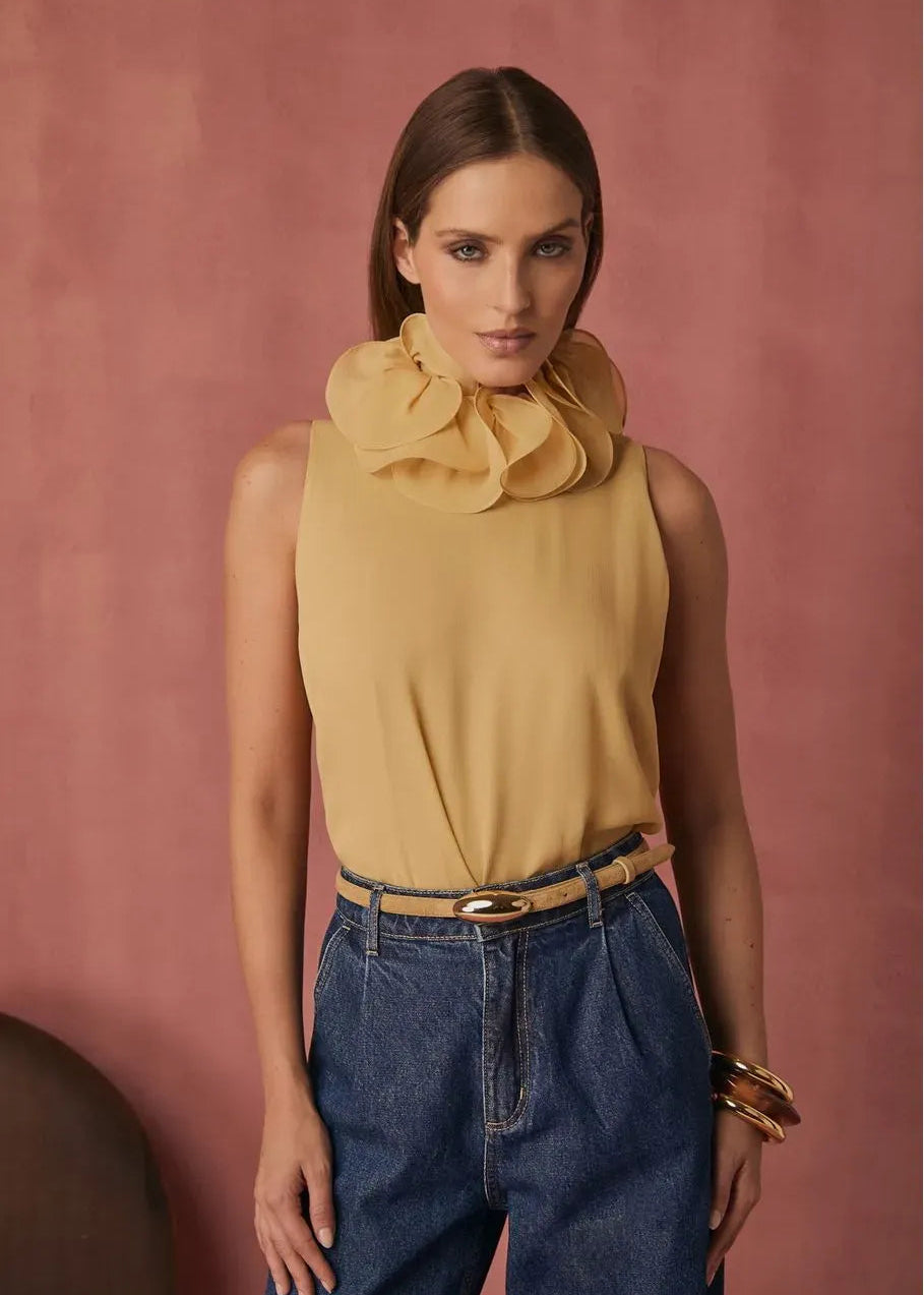 Yellow Flower Neck Blouse
