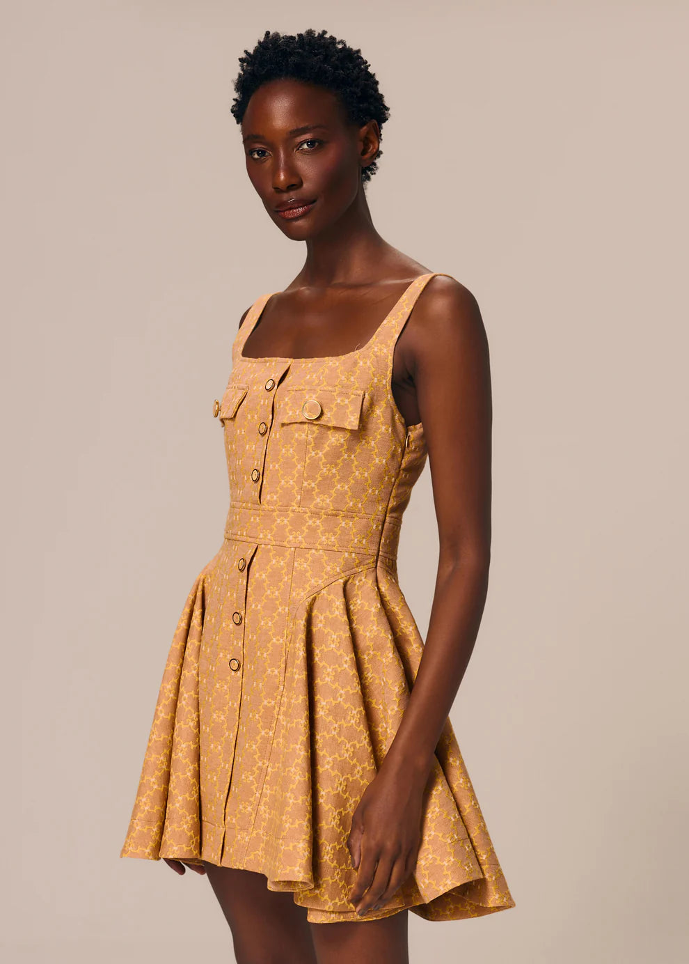 Yellow Short Dress with buttons