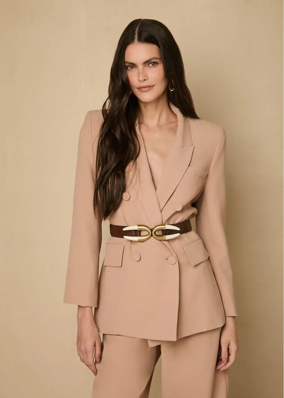 beige tailored blazer with buttons 