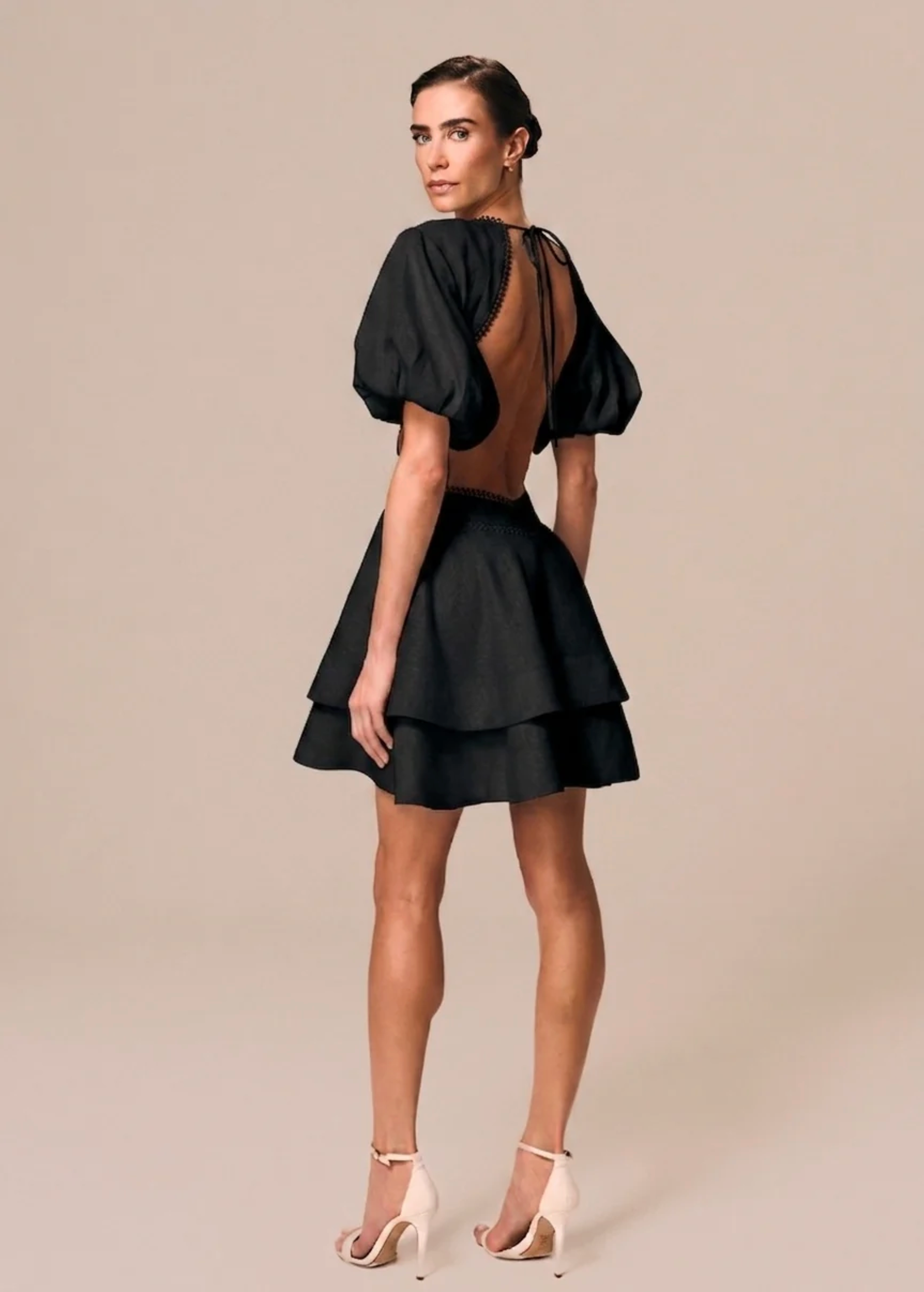 Black Puff-Sleeve Mini Dress