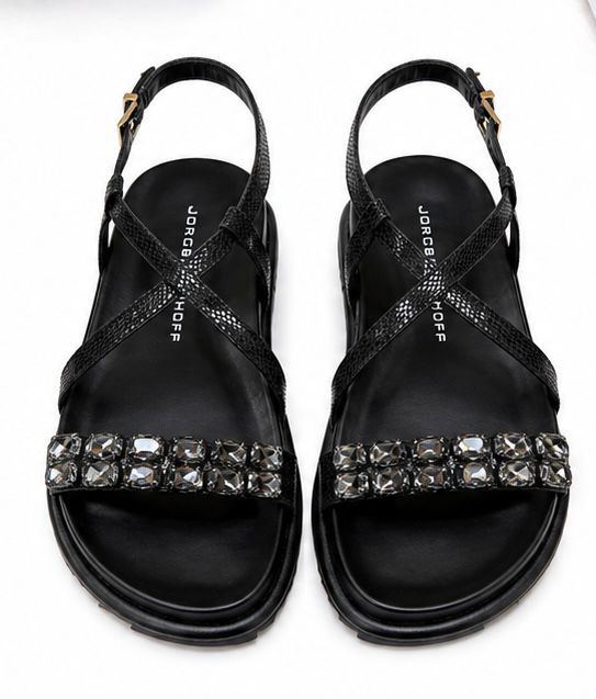 black snake skin leather flat sandals