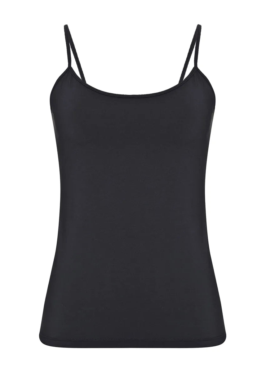 Black spaghetti strap top on a white background
