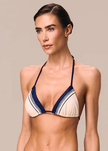 blue and off white bikini top