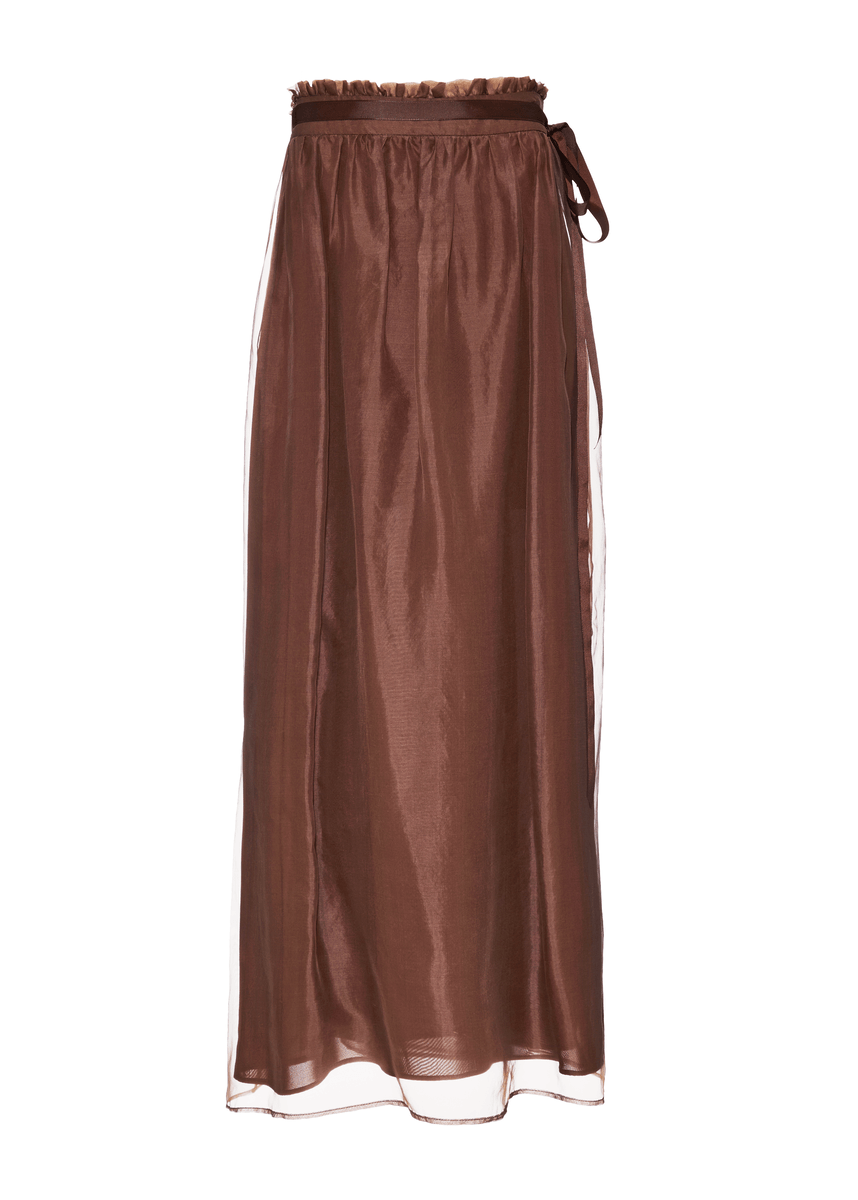 Brown long skirt with a belt on a white background