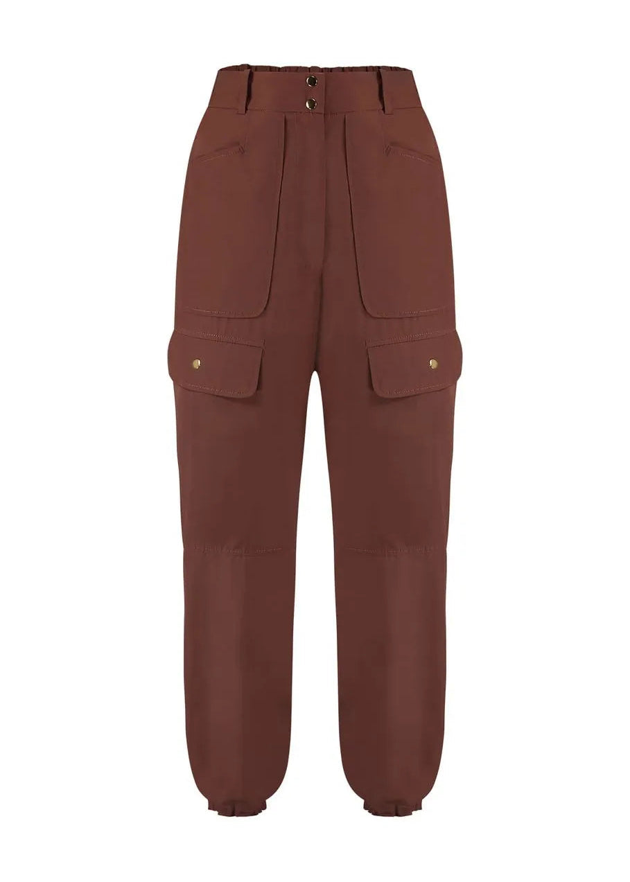 Brown cargo pants on a white background
