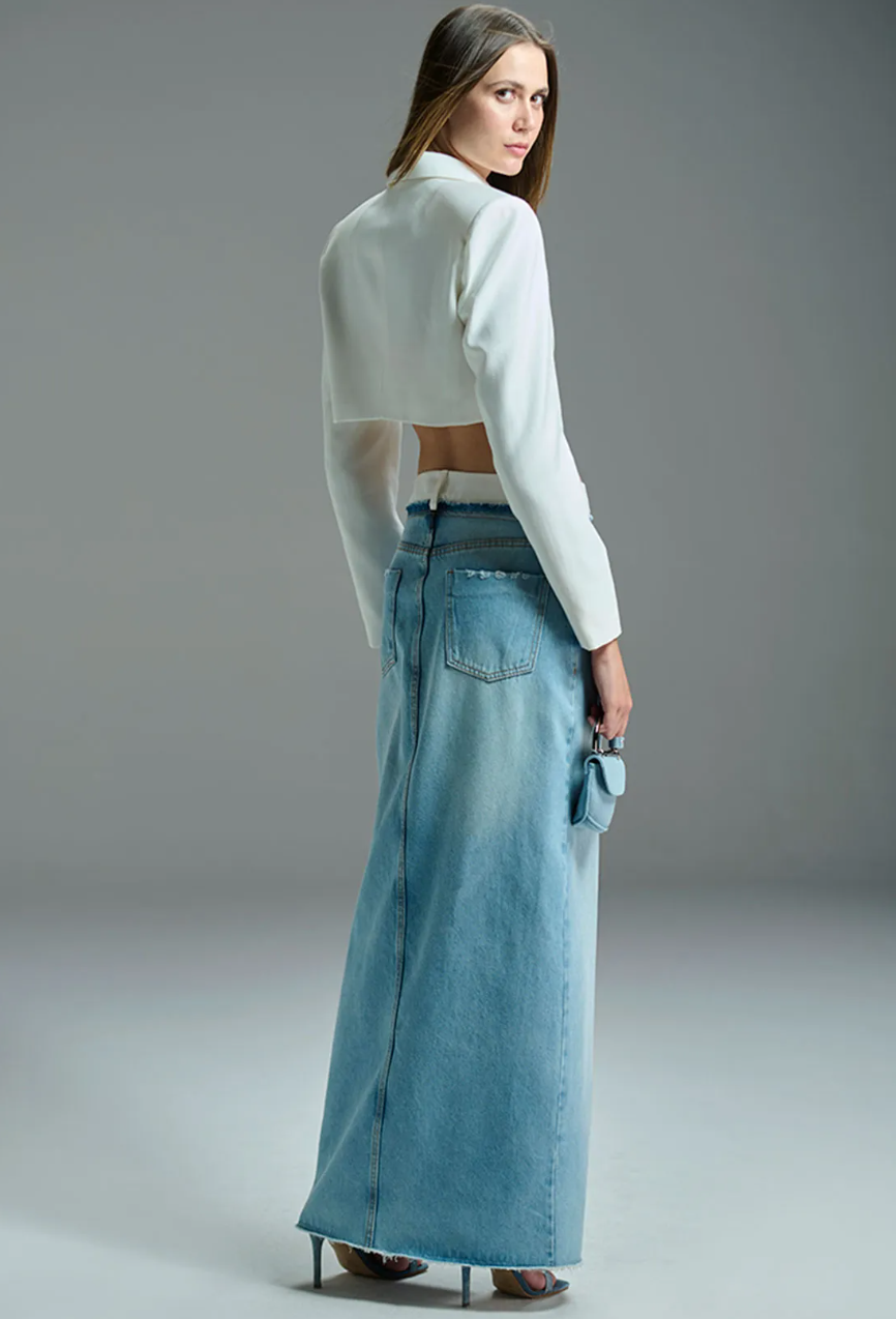 Long denim Skirt With Tailored Waistband