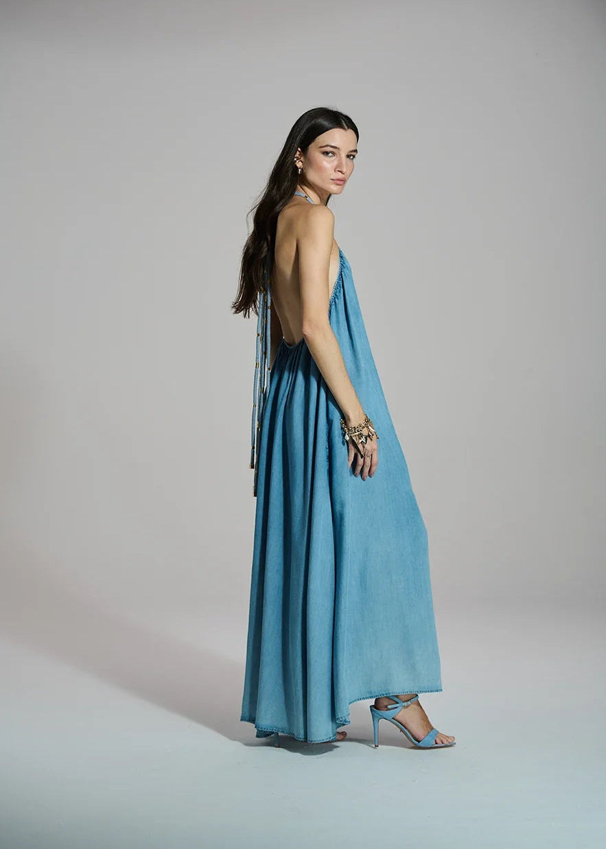 Lyocell denim dress knot detail