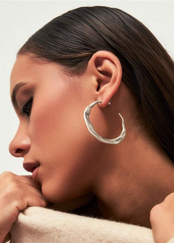 Textured Hoop Rhodium Pleated