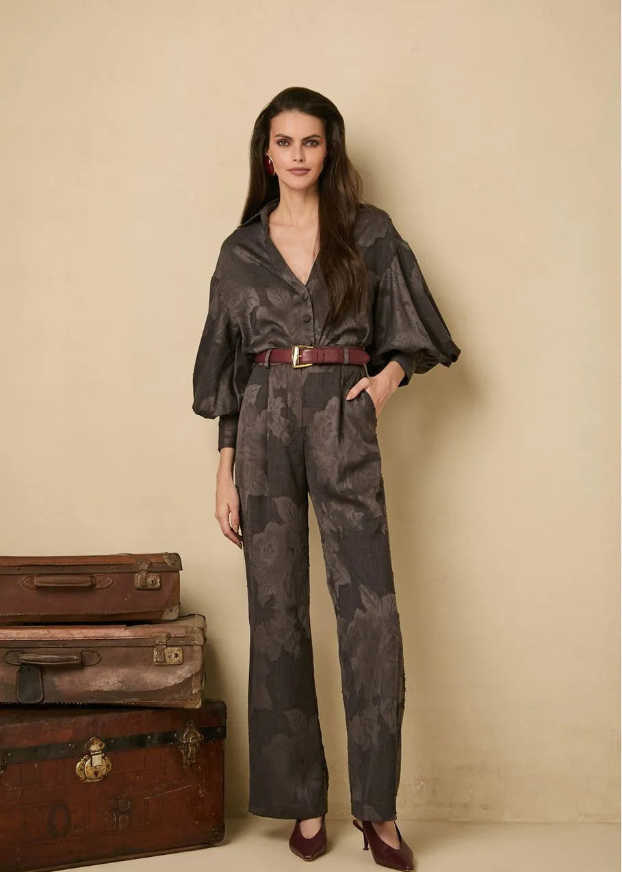 floral dark grey pants