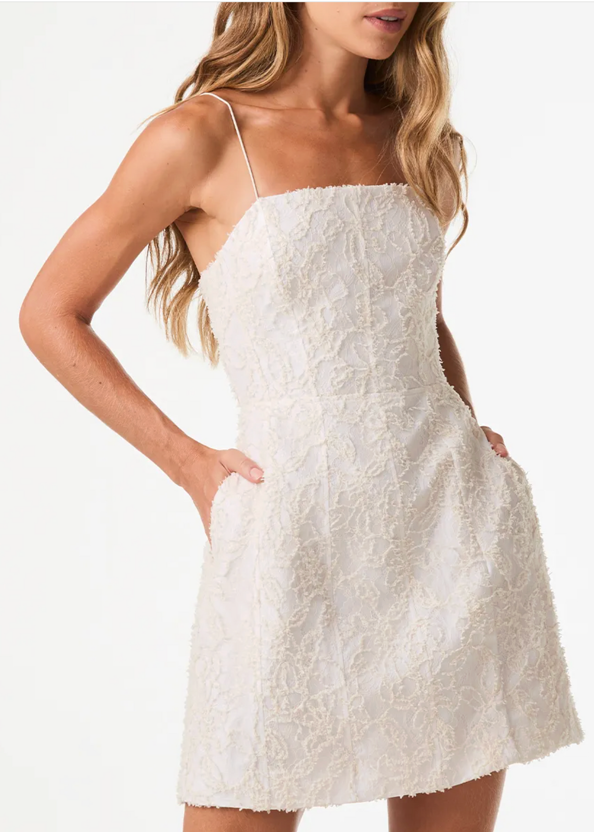 Off-white lace mini dress