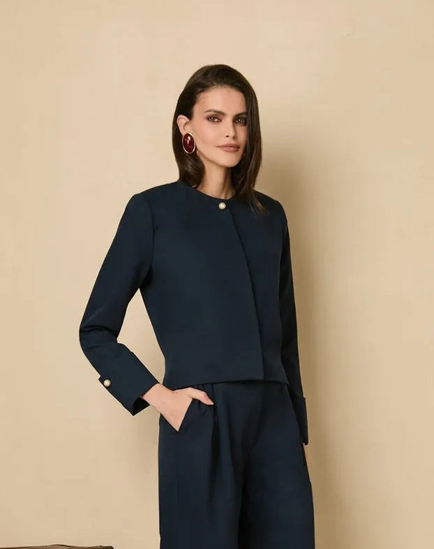 navy blue cropped jacket