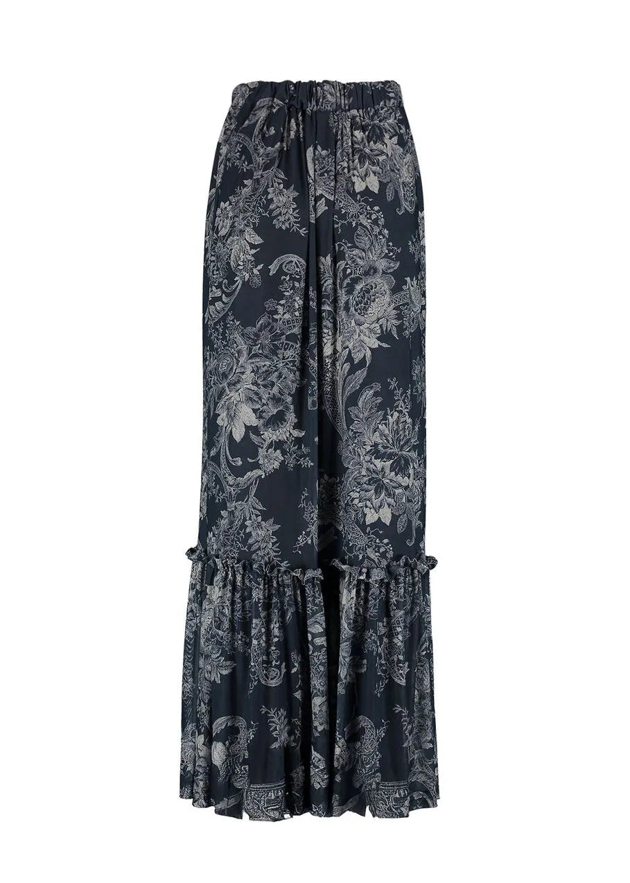 navy blue flowers skirt