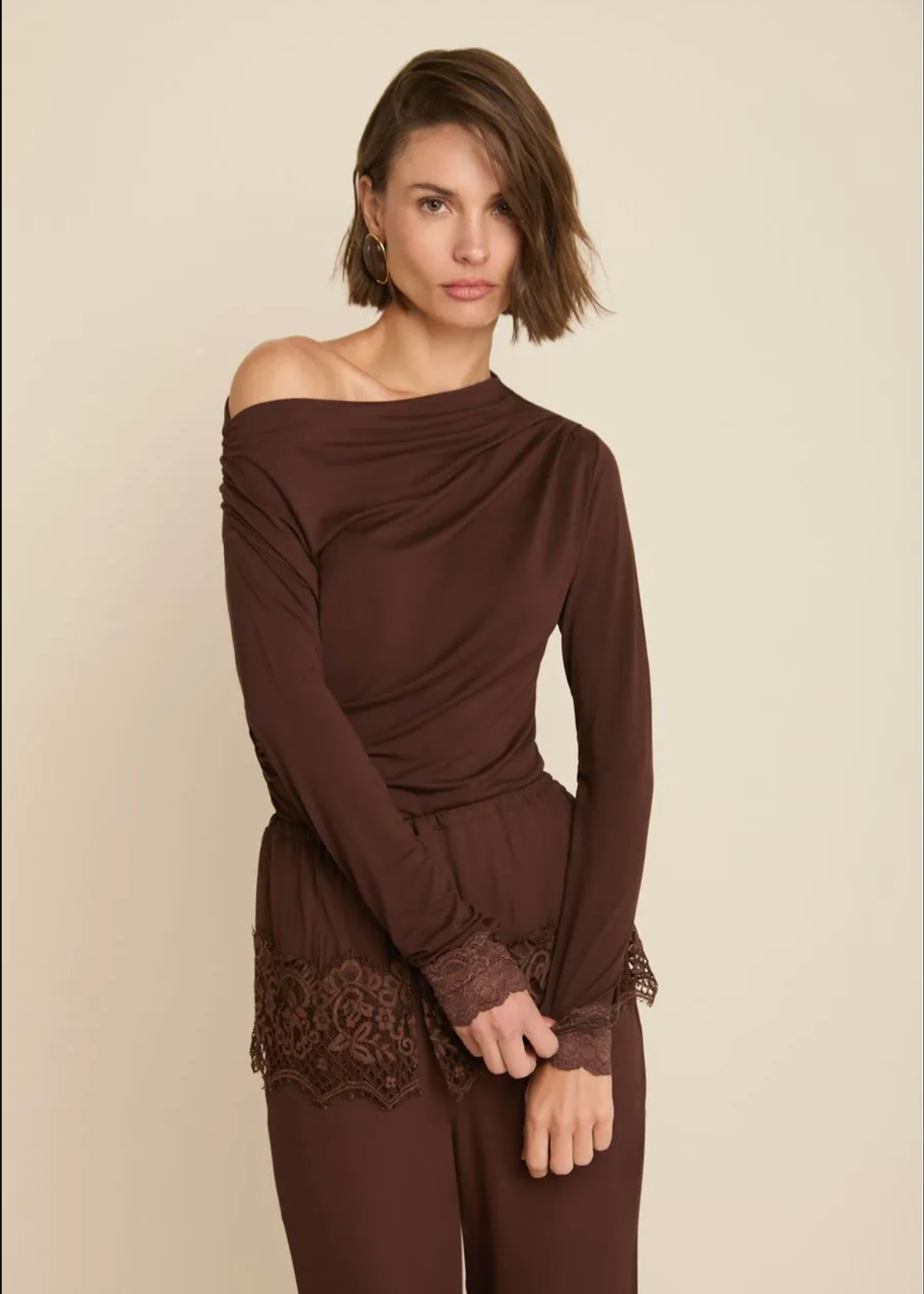 Brown Off-the-shoulder Top