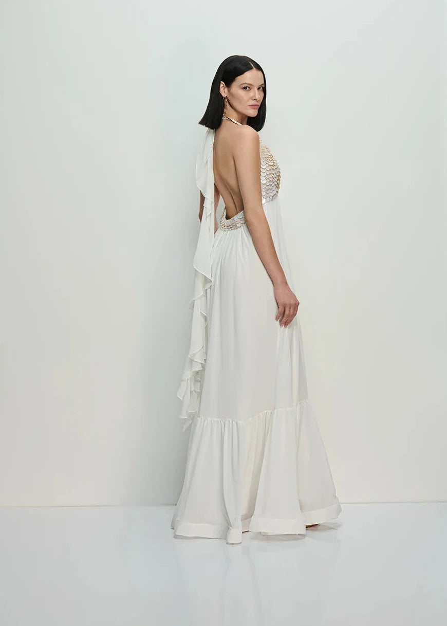 Embroidered pearl maxi dress