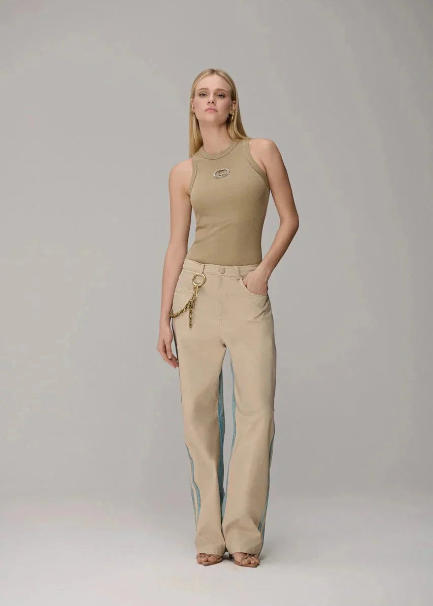 Ribbed Tank Top with Cutout Embroidery