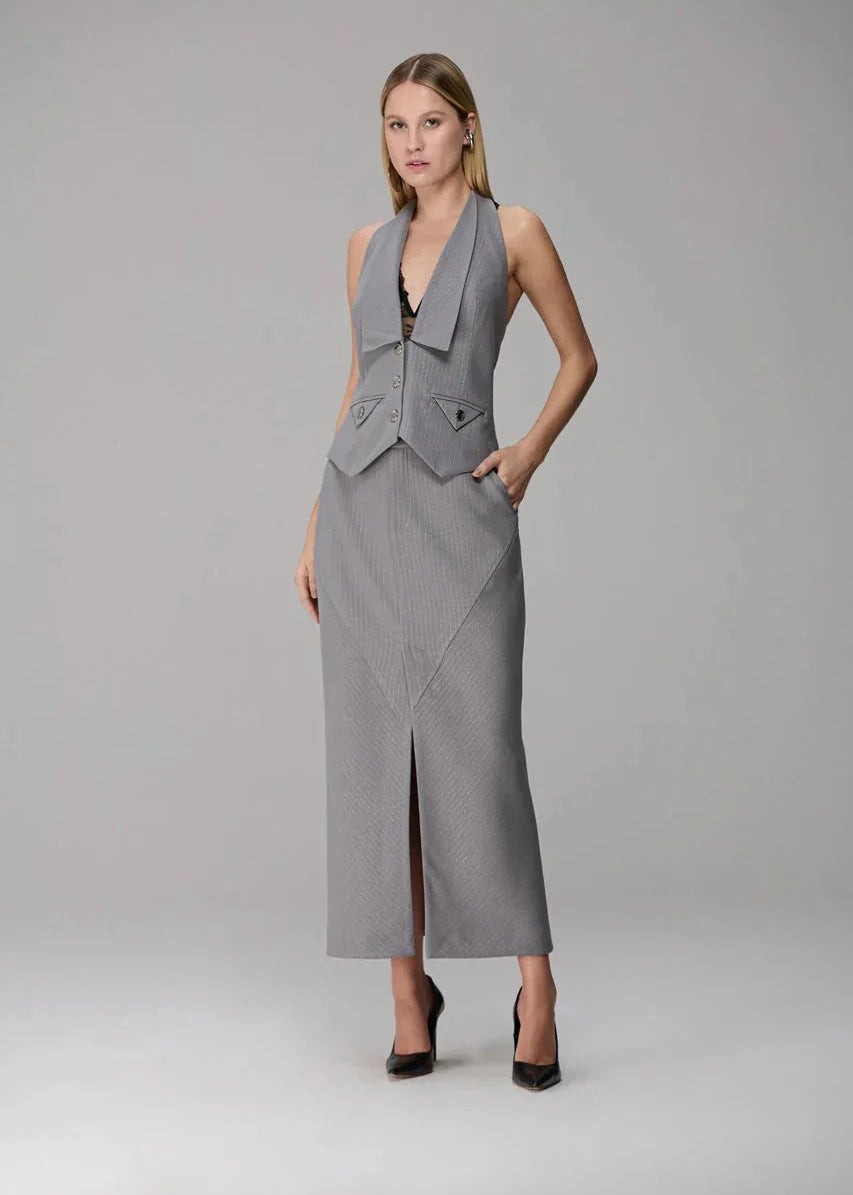 Lurex Striped Skirt with Lace Waistband