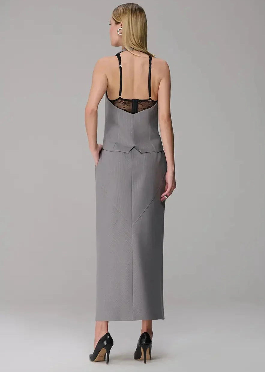 Lurex Striped Skirt with Lace Waistband