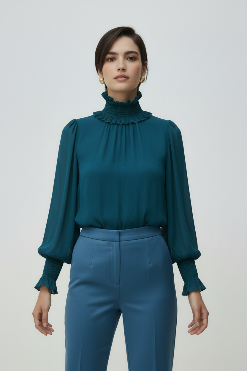 Teal Turtleneck Blouse