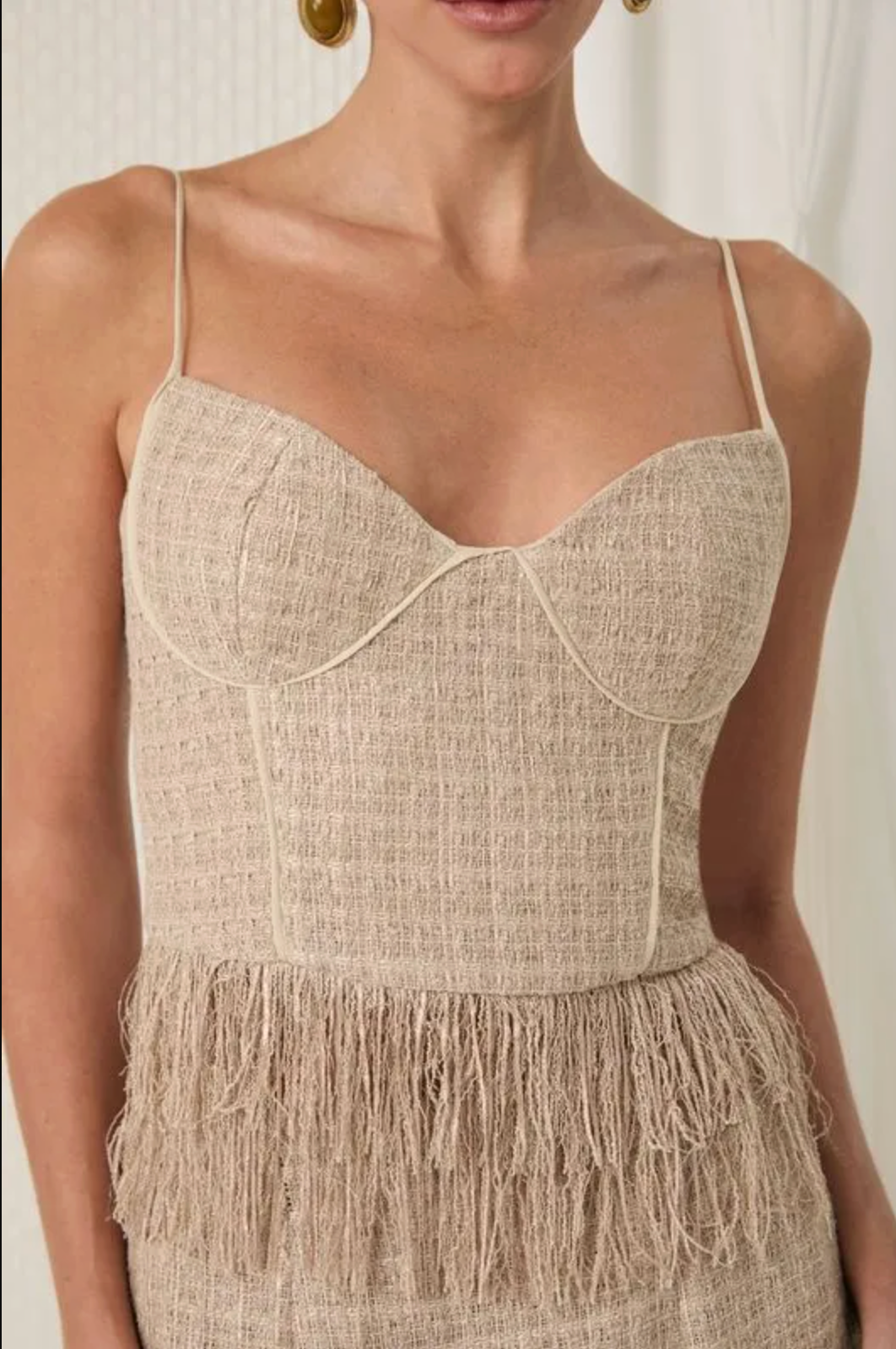 Beige tweed corset fringe