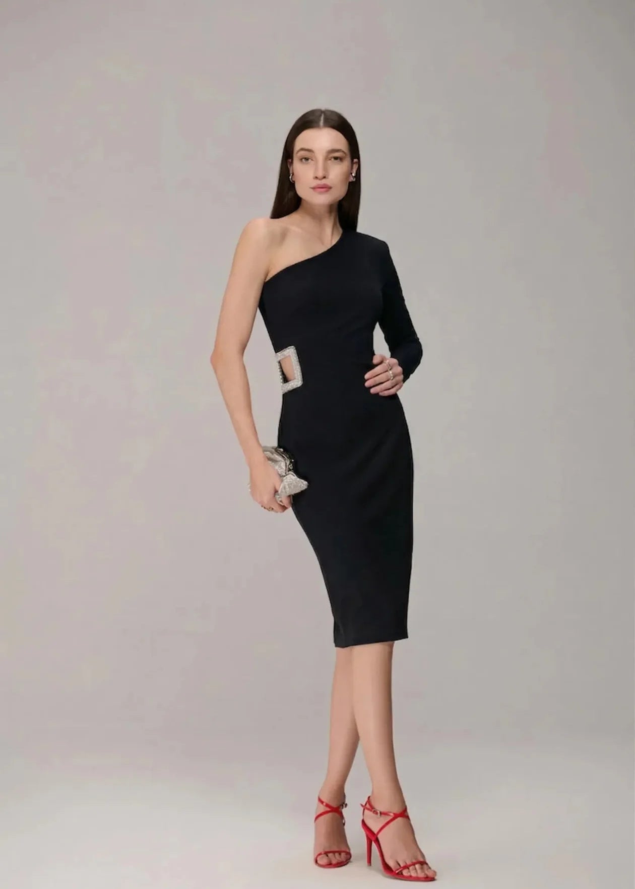 Embroidered Crystal Square Midi Dress