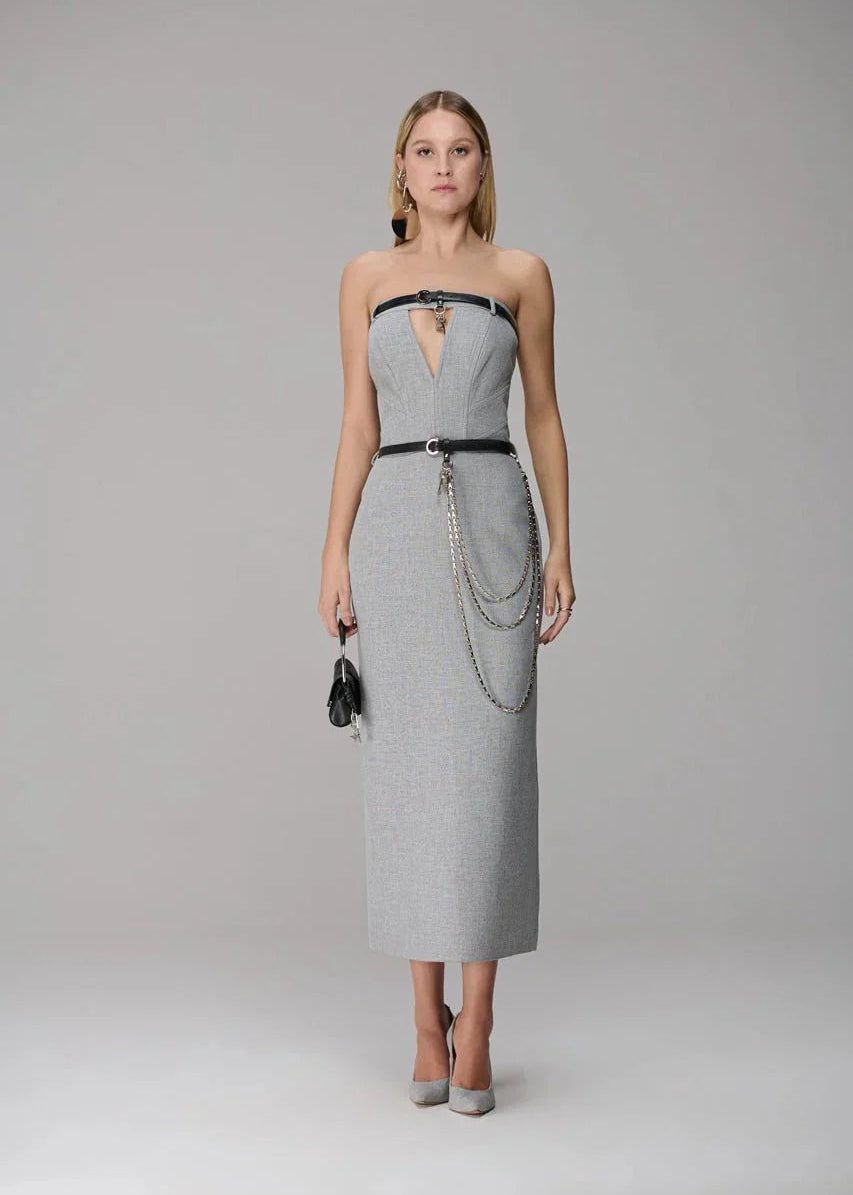 Strapless Dress with Leather Belt Loops