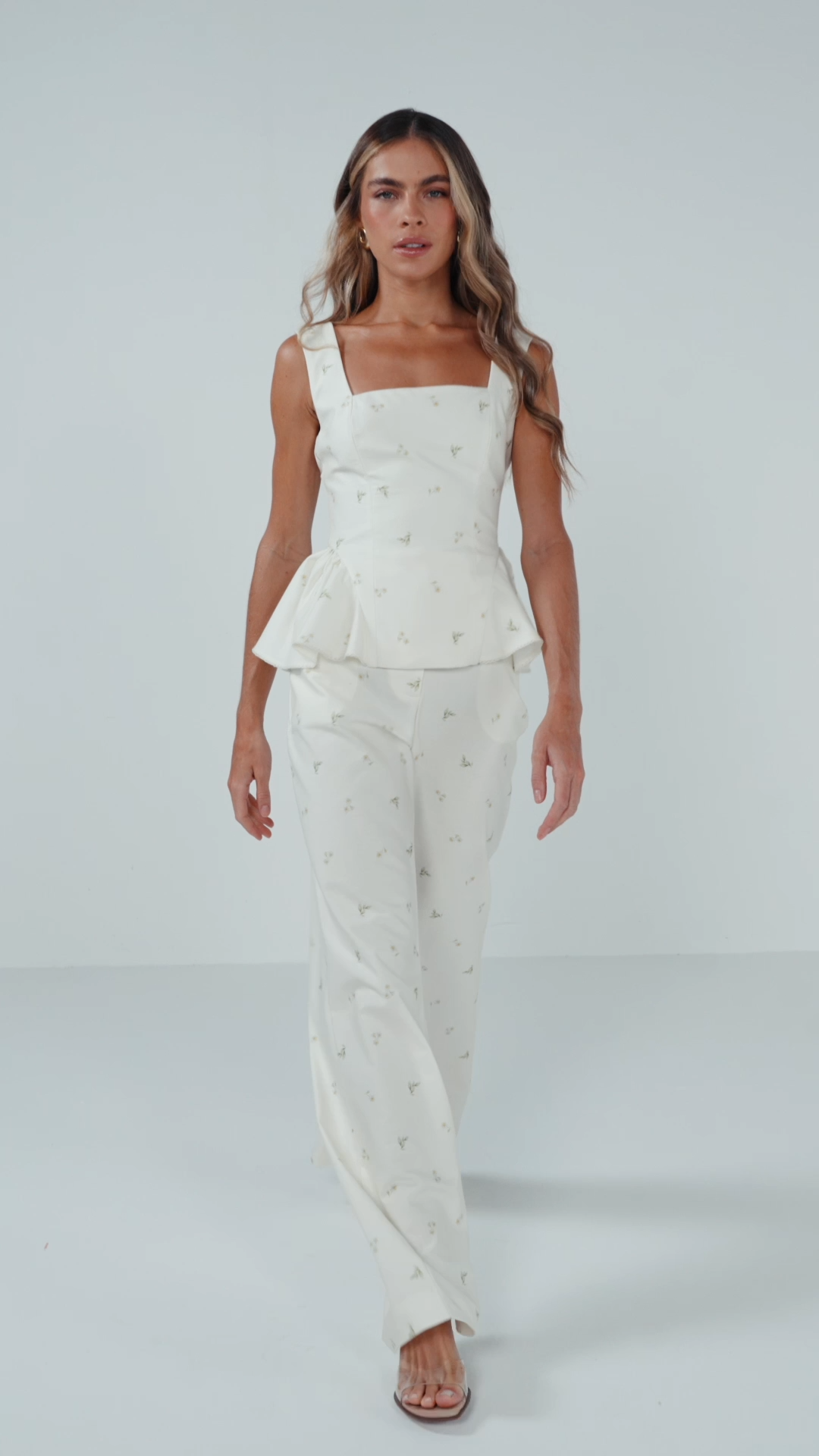 Narcissus print peplum blouse