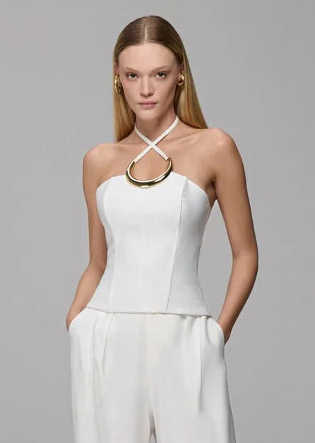 white  blouse with gold metal details